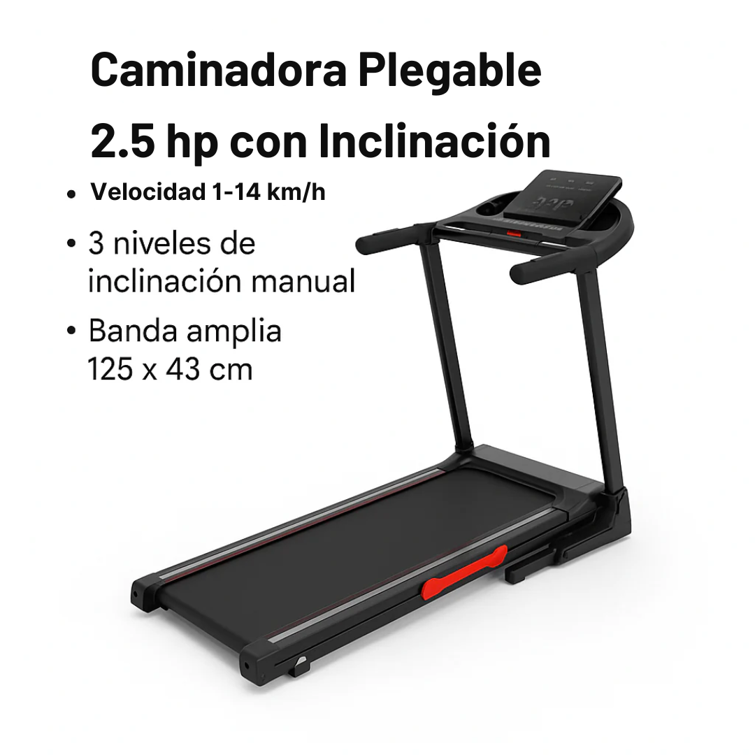 Caminadora Plegable 2.5 hp con Inclinación Manual 3 Niveles – Velocidad 1 a 14 km/h