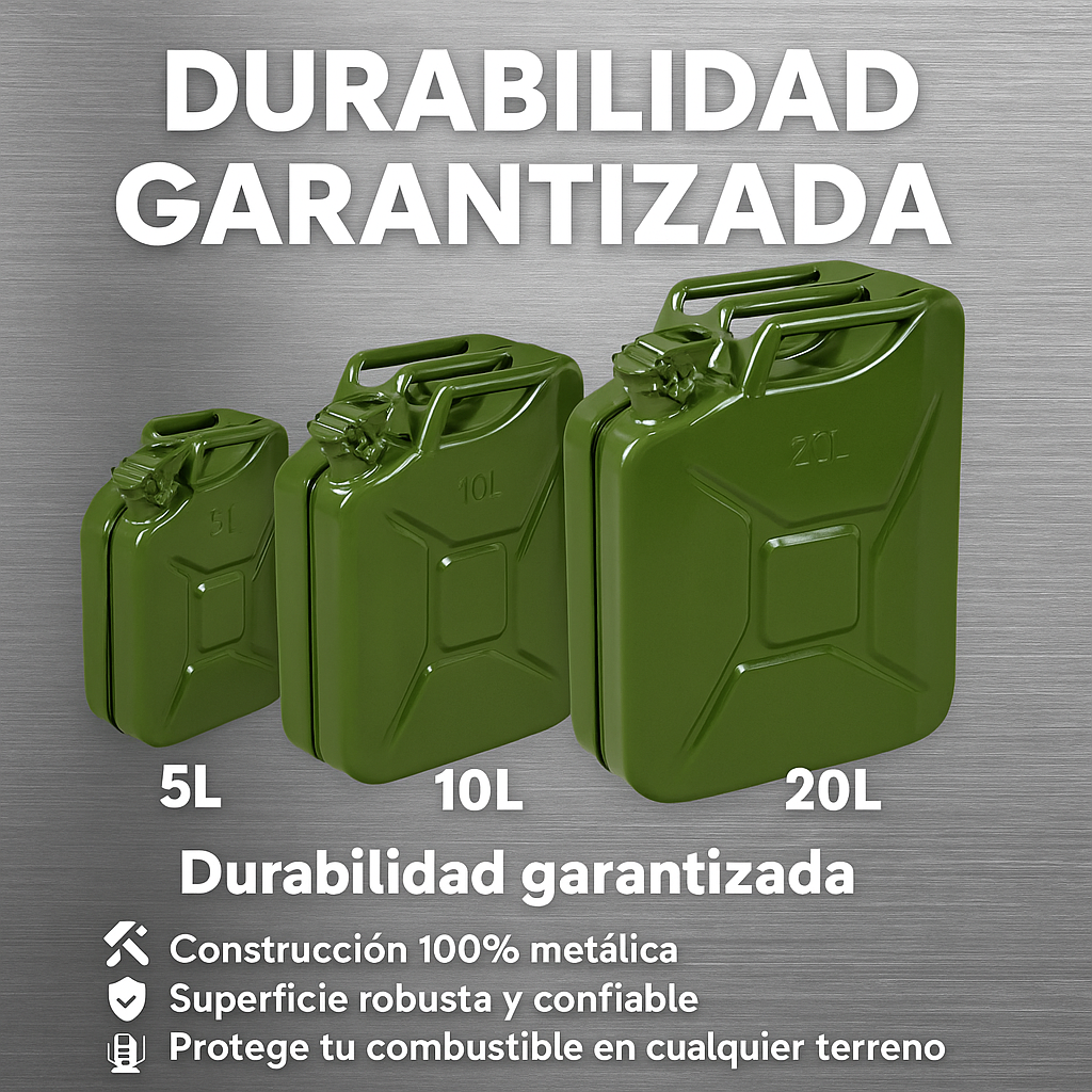 Bidón Metálico de Combustible 5/ 10 / 20 Litros – Portátil, Resistente y Seguro