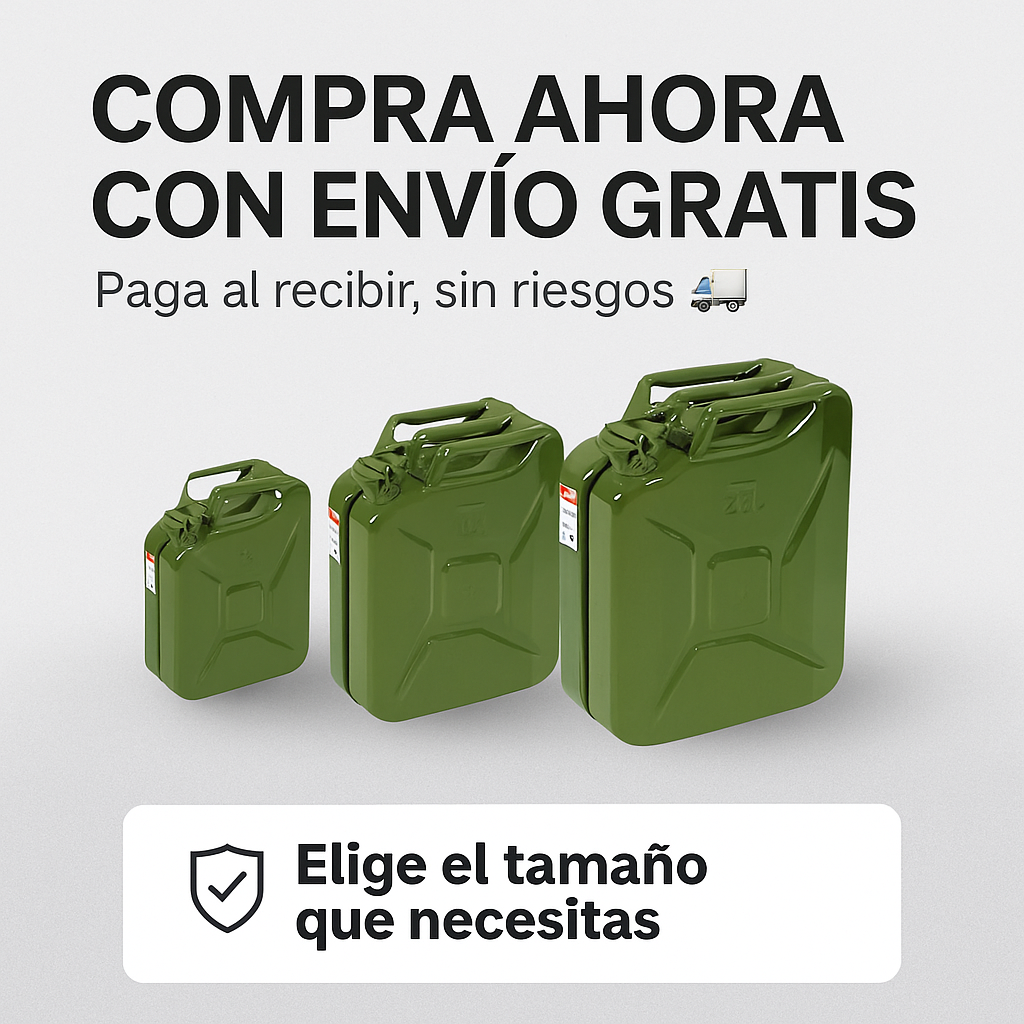 Bidón Metálico de Combustible 5/ 10 / 20 Litros – Portátil, Resistente y Seguro