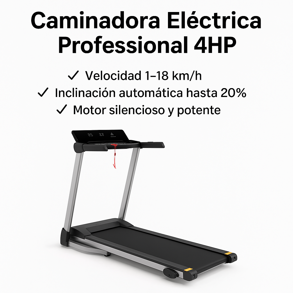 Caminadora Eléctrica Profesional 4HP | Velocidad 1–18 km/h e Inclinación Automática