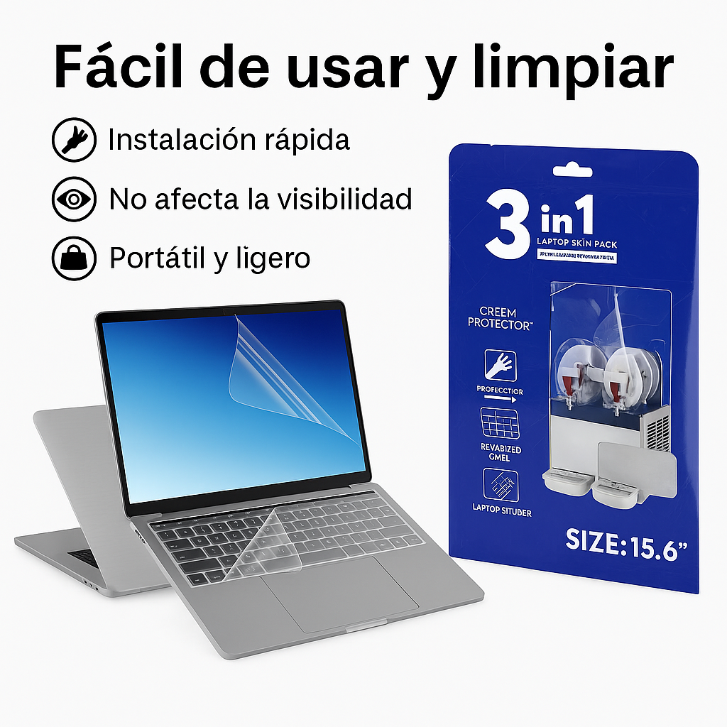 Combo Protector 3 en 1 para Laptop 15.6” 💻 | Pantalla, Teclado y Tapa Posterior