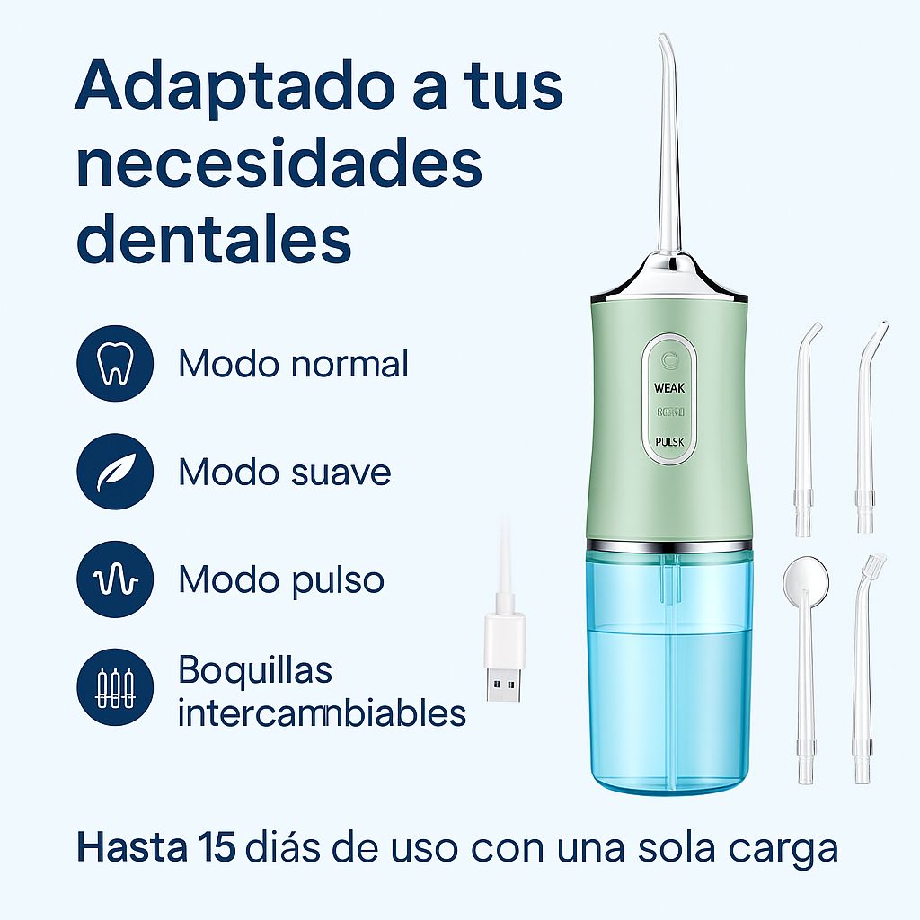 Irrigador Bucal Portátil 300ml | Limpieza Dental Profunda, Recargable e Inalámbrico