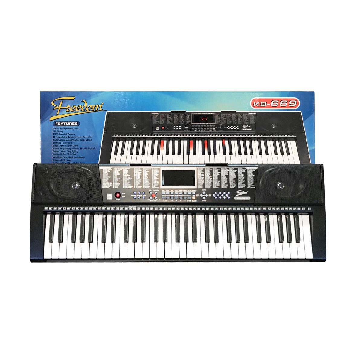 Piano Teclado Sintetizador Digital Freedom KB-669 | 61 Teclas Iluminadas, 200 Ritmos y USB