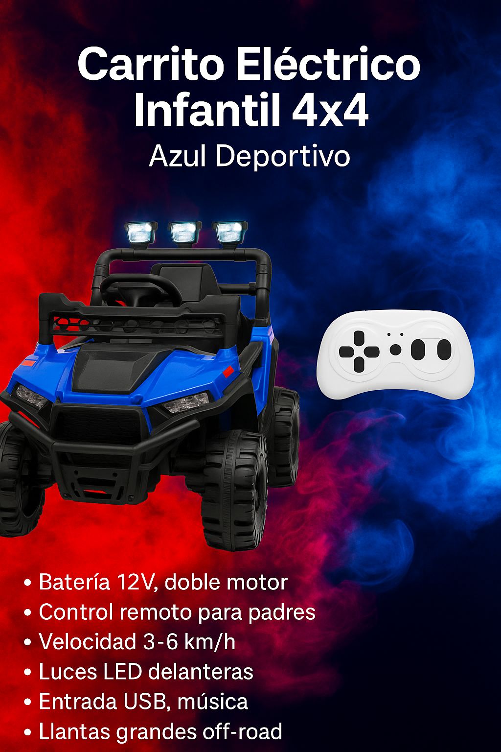 🚙 Carrito Eléctrico Infantil 4x4 Azul Deportivo