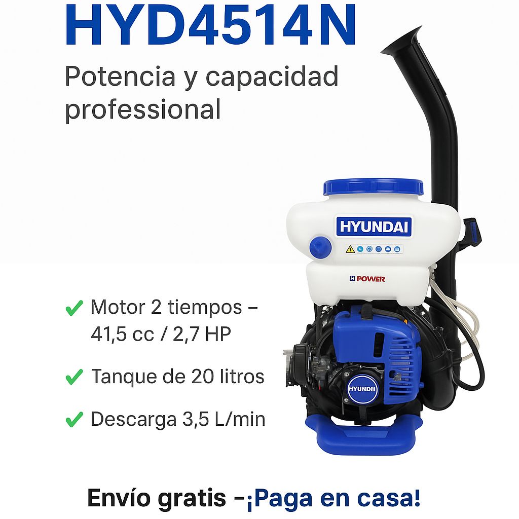 Fumigadora Hyundai HYD4514N 20L | Motor 41.5cc 2.7HP Gasolina 🚜 Envío Gratis