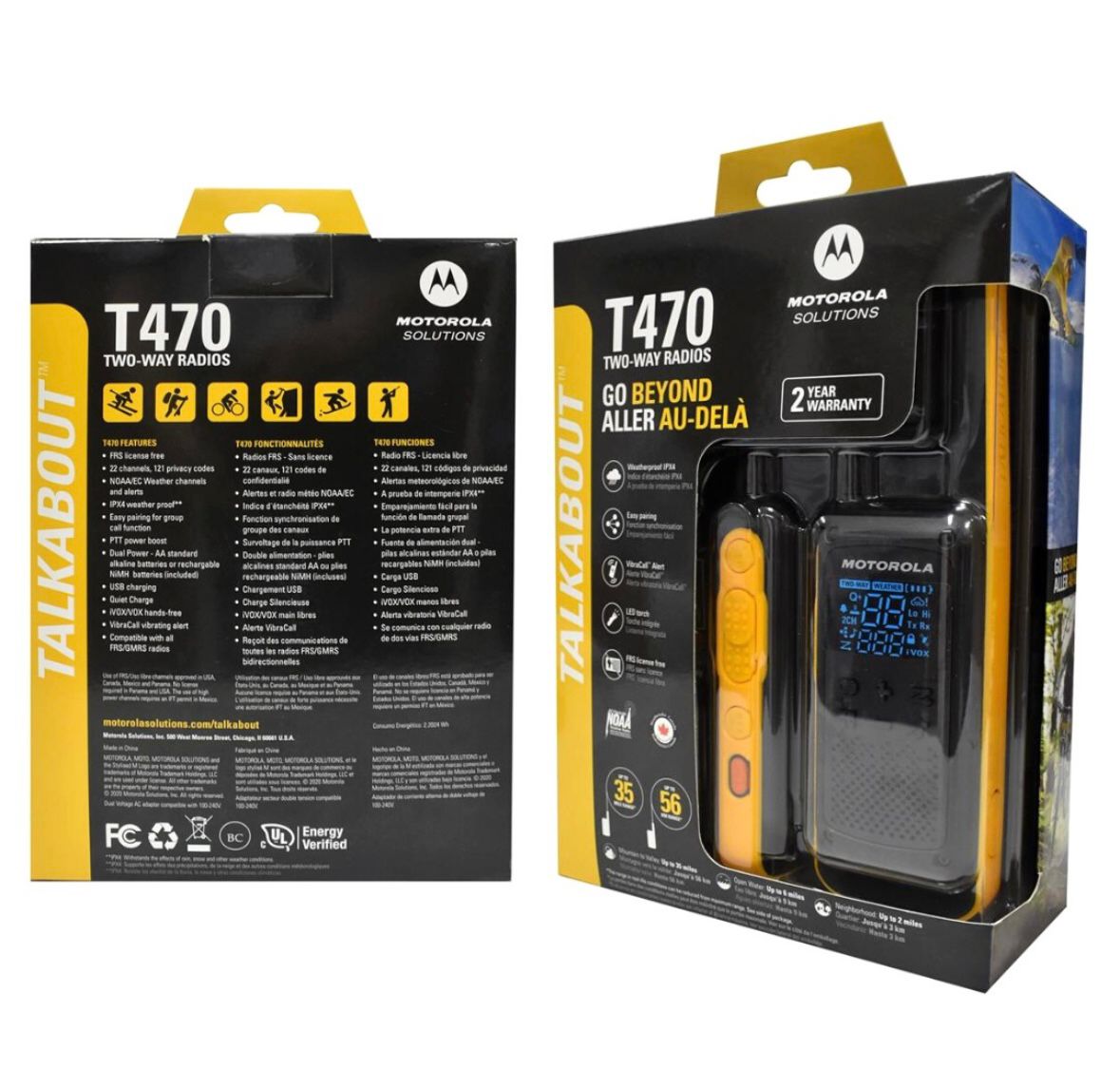 Kit 2 Radios Walkie Talkie Motorola T470 | Alcance 56 km, Resistente al Agua IPX4, 22 Canales