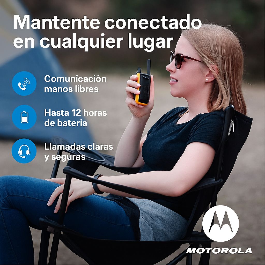 Kit 2 Radios Walkie Talkie Motorola T470 | Alcance 56 km, Resistente al Agua IPX4, 22 Canales