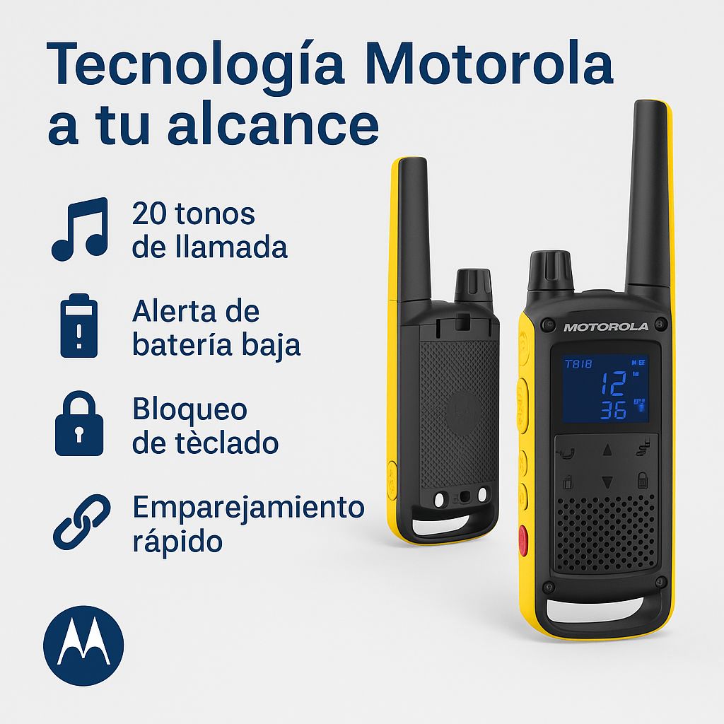 Kit 2 Radios Walkie Talkie Motorola T470 | Alcance 56 km, Resistente al Agua IPX4, 22 Canales