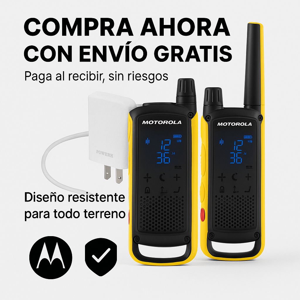 Kit 2 Radios Walkie Talkie Motorola T470 | Alcance 56 km, Resistente al Agua IPX4, 22 Canales