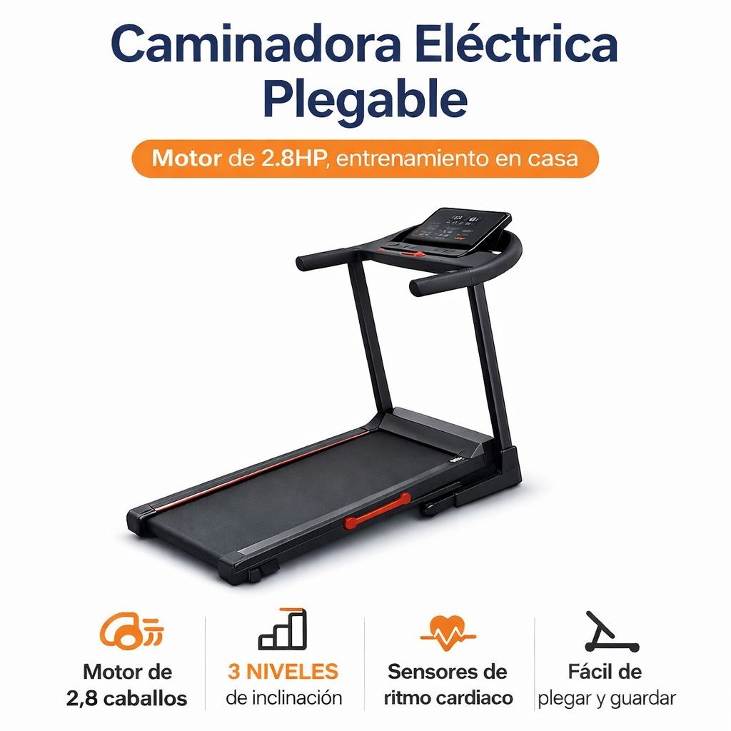 Caminadora Eléctrica Plegable 2.8HP | 3 Niveles de Inclinación | soporta 199 kilos🚚
